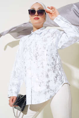 Fırça Varaklı Gömlek Beyaz - Gömlek