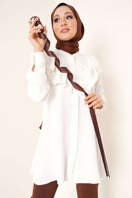 Fırfır Dantelli Gömlek Beyaz