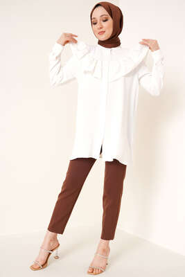 Fırfır Dantelli Gömlek Beyaz - Gömlek