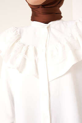 Fırfır Dantelli Gömlek Beyaz - Gömlek