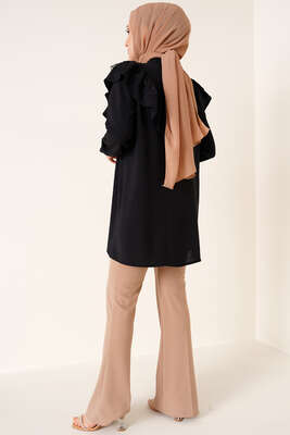 Fırfır Dantelli Gömlek Siyah - Gömlek