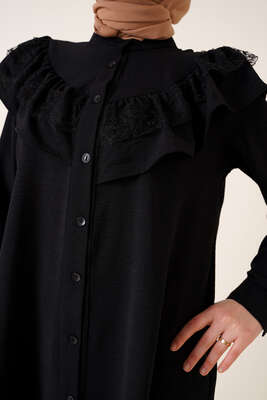 Fırfır Dantelli Gömlek Siyah - Gömlek