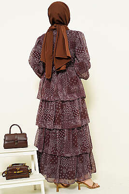 Fırfır Desenli Katlı Elbise Kahve - Elbise