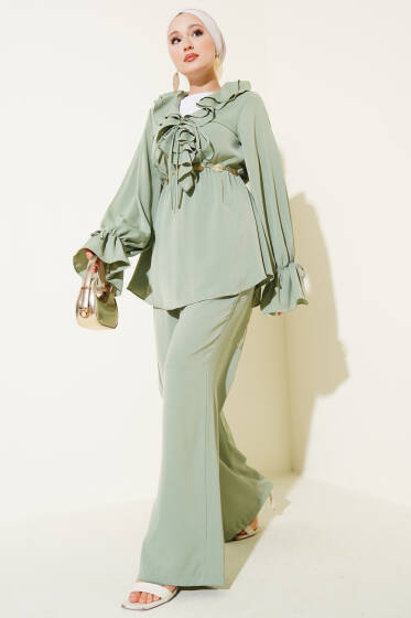 Fırfır Detaylı Bel Lastikli İkili Takım Mint - İkili Takım