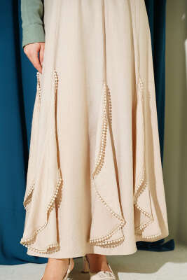 Fırfır Detaylı Beli Lastikli Etek Bej - Etek