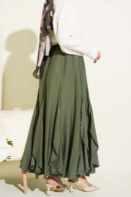 Fırfır Detaylı Beli Lastikli Etek Haki - Etek