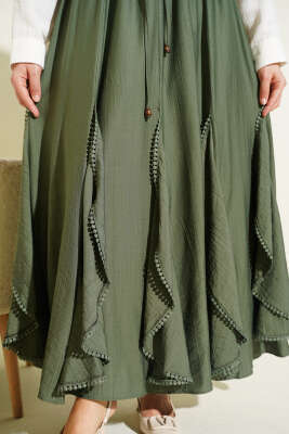 Fırfır Detaylı Beli Lastikli Etek Haki - Etek