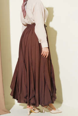 Fırfır Detaylı Beli Lastikli Etek Kahve - Etek