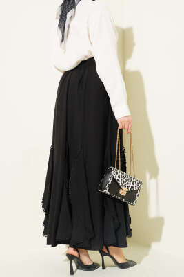 Fırfır Detaylı Beli Lastikli Etek Siyah - Etek