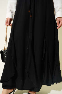Fırfır Detaylı Beli Lastikli Etek Siyah - Etek