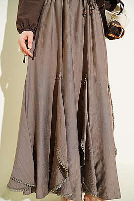 Fırfır Detaylı Beli Lastikli Etek Vizon - Etek