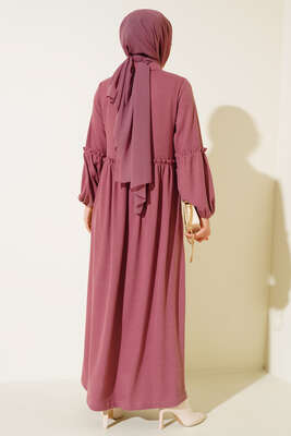 Fırfır Detaylı Burgu Fitilli Elbise Gül Kurusu - Tesettür Elbise