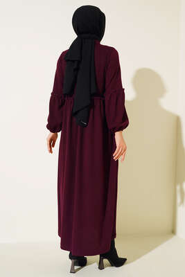 Fırfır Detaylı Burgu Fitilli Elbise Mürdüm - Tesettür Elbise