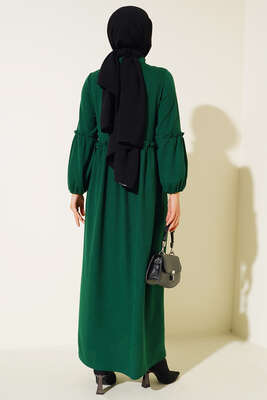 Fırfır Detaylı Burgu Fitilli Elbise Yeşil - Tesettür Elbise