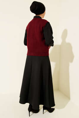 Fırfır Detaylı Düğmeli Triko Yelek Bordo - Yılın Fırsatı