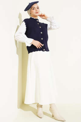 Fırfır Detaylı Düğmeli Triko Yelek Lacivert - Yelek