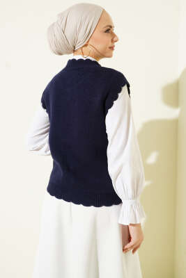 Fırfır Detaylı Düğmeli Triko Yelek Lacivert - Yelek