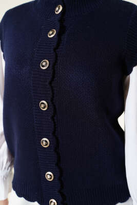 Fırfır Detaylı Düğmeli Triko Yelek Lacivert - Yelek