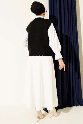 Fırfır Detaylı Düğmeli Triko Yelek Siyah - Yelek