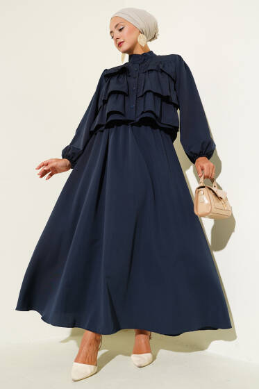 Fırfır Detaylı Etekli İkili Takım Lacivert - İkili Takım