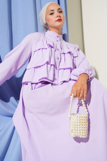 Fırfır Detaylı Etekli İkili Takım Lila - İkili Takım
