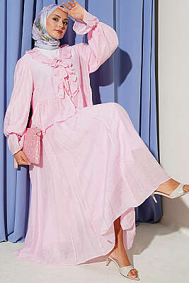 Fırfır Detaylı İp Bağlamalı Etekli İkili Takım Pembe - WENNA DESIGN