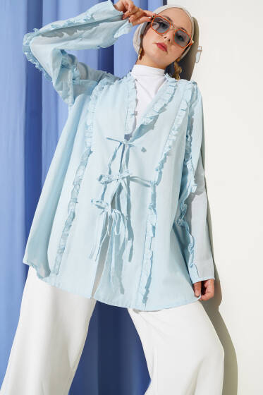 Fırfır Detaylı Kimono Bebe Mavi - Dış Giyim&Mont