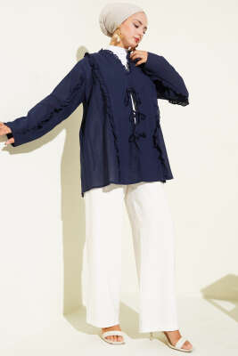 Fırfır Detaylı Kimono Lacivert - Dış Giyim&Mont