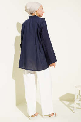 Fırfır Detaylı Kimono Lacivert - Dış Giyim&Mont