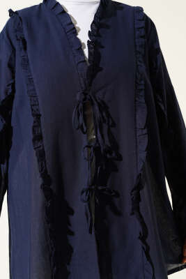 Fırfır Detaylı Kimono Lacivert - Dış Giyim&Mont