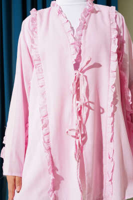 Fırfır Detaylı Kimono Pembe - Dış Giyim&Mont