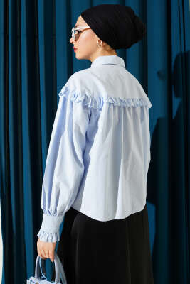 Fırfır Detaylı Kısa Gömlek Bebe Mavi - Gömlek