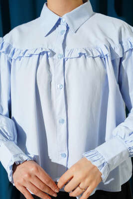 Fırfır Detaylı Kısa Gömlek Bebe Mavi - Gömlek