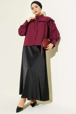 Fırfır Detaylı Kısa Gömlek Bordo - Gömlek