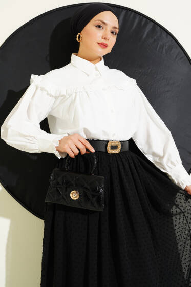 Fırfır Detaylı Kısa Gömlek Ekru - Gömlek