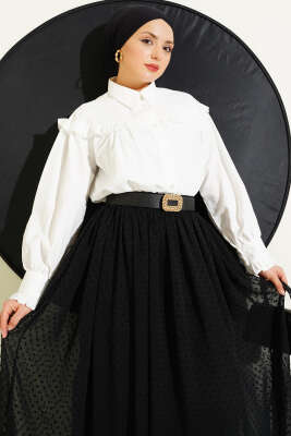 Fırfır Detaylı Kısa Gömlek Ekru - Gömlek