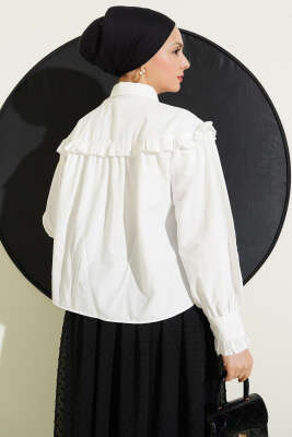 Fırfır Detaylı Kısa Gömlek Ekru - Gömlek