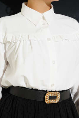 Fırfır Detaylı Kısa Gömlek Ekru - Gömlek