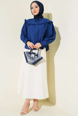 Fırfır Detaylı Kısa Gömlek Lacivert - Gömlek