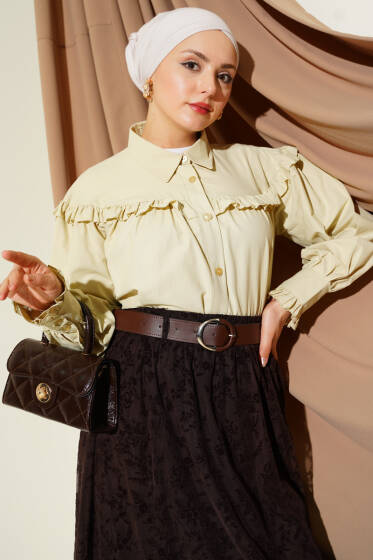 Fırfır Detaylı Kısa Gömlek Nefti - Gömlek