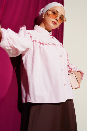 Fırfır Detaylı Kısa Gömlek Pembe - Gömlek