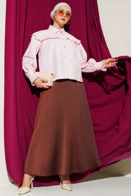 Fırfır Detaylı Kısa Gömlek Pembe - Gömlek