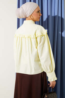 Fırfır Detaylı Kısa Gömlek Sarı - Gömlek