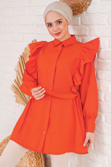 Fırfır Detaylı Oranj Gömlek - Tunik