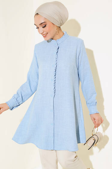 Fırfır Detaylı Tunik Bebe Mavi - Tunik