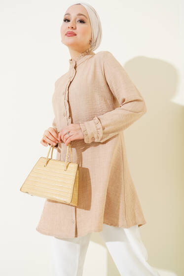 Fırfır Detaylı Tunik Bej - Yılın Fırsatı