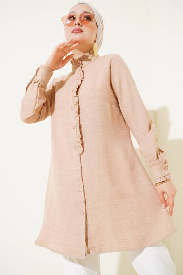 Fırfır Detaylı Tunik Camel - Tunik