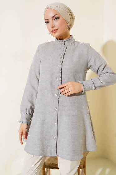 Fırfır Detaylı Tunik Gri - Tunik