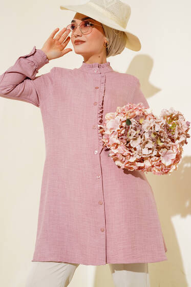 Fırfır Detaylı Tunik Gül Kurusu - Tunik