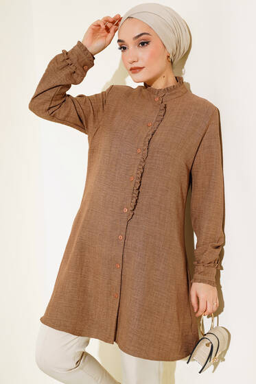 Fırfır Detaylı Tunik Kahve - Tunik